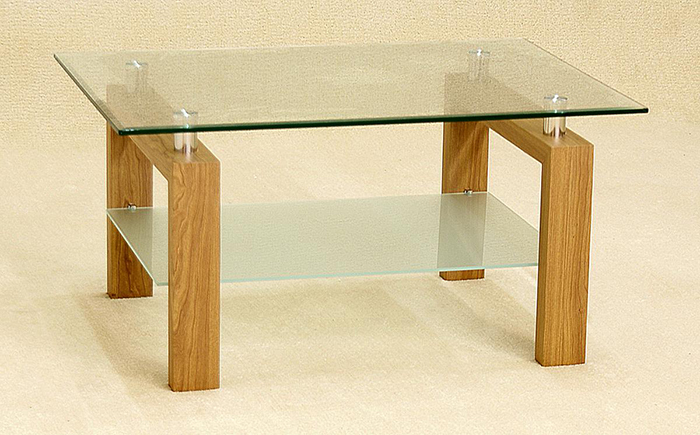 Adina Glass Top Coffee Table With Glass Shelf - Click Image to Close